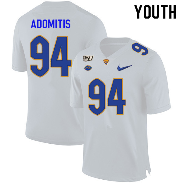 2019 Youth #94 Cal Adomitis Pitt Panthers College Football Jerseys Sale-White